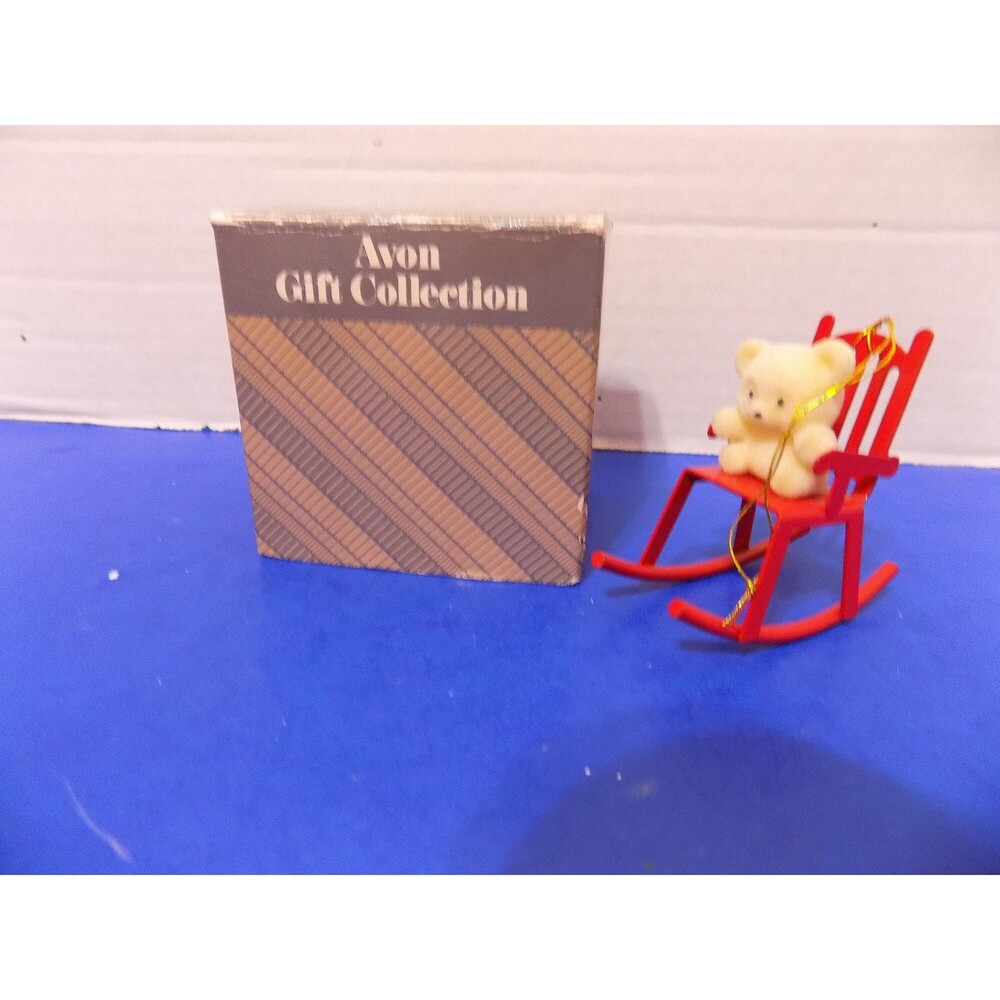 Vintage Avon Teddy Bear Ornament Collection Teddy On Rocker